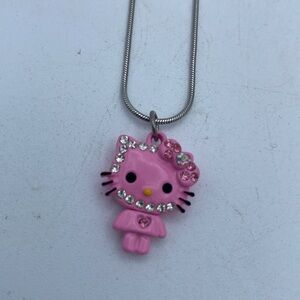 Hello Kitty Rhinestone pink kitty charm necklace 9” chain